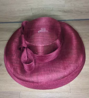 Jacques Vert Red Wedding Special Occasion Hat. Large Bow. Mesh. • £29.95