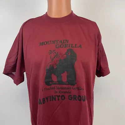 I Tracked Mountain Gorillas In Rwanda Double Sided T Shirt Vtg Red Size L • $24.49