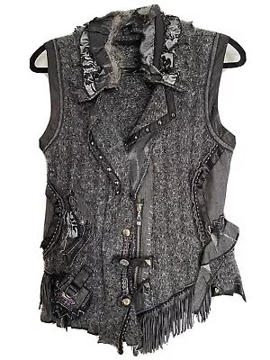 Juju & Christine Vest Gilet CardiganWool Blend Black Grey Size L/XL Steampunk • $55