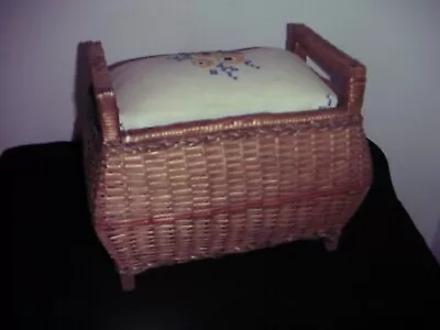 Vintage Sewing Basket Wicker Floral Tapestry • $6.99