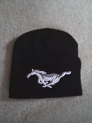 Mustang Stocking Cap White Embroidery On Black Hat • $7