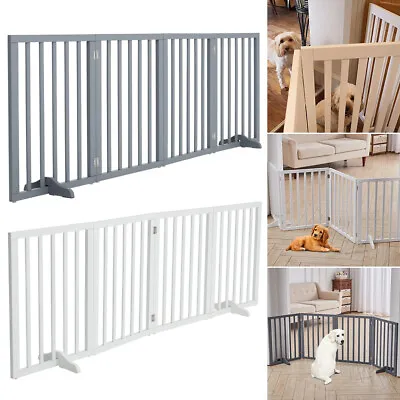 4/3 Panels Wooden Foldable Dog Gate With Support Feet For House Doorway Stairs • £30.95