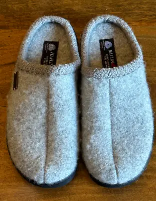 HAFLINGER AT Classic Hardsole GRAY Wool Slipper Arch Support US 7  EU 38 • £66.15