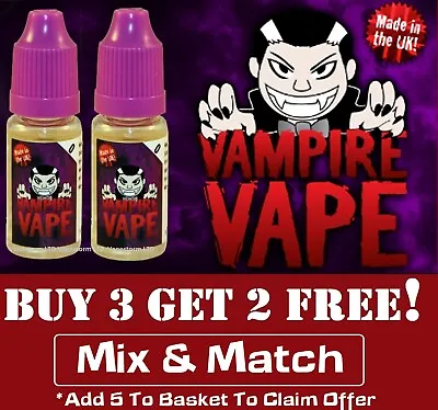 Vampire Vape E Liquid - 10ml - 0mg/ml - 18mg/ml Fast&Free Delivery - TPD • £4.05