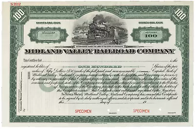 Midland Valley Railroad Company. Stock Certificate • $75