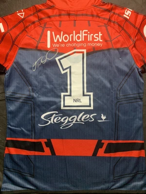 $150 • Buy James Tedesco Signed Sydney Roosters Spider-Man Superhero NRL Jersey