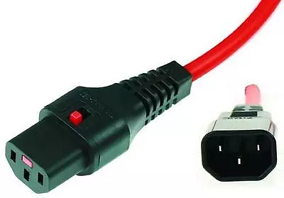 Power Extension Cable IEC C14 Male Plug To IEC C13 Female Lock Red 2m 2 Metres • £11.37