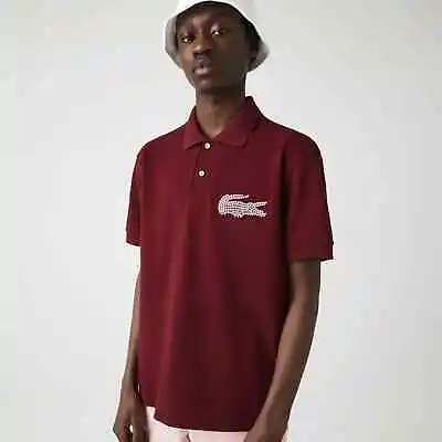 Lacoste Mens Made In France Classic Fit 100% Cotton Polo Black Burgundy S-XL • $75