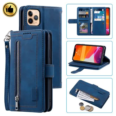 For Xiaomi Redmi Note 12 11 10 9 8 Pro 9C Zipper Leather Wallet Case Flip Cover • $9.99