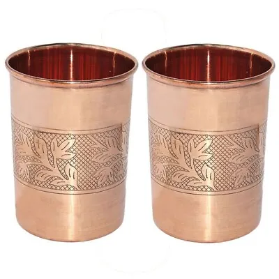 100% Copper Drinking Glass Cup Tumbler Mug 300 ML Ayurveda Yoga Health Pack Of 2 • $16.19