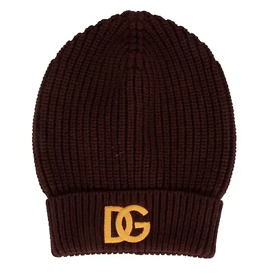 DOLCE & GABBANA DG Logo Embroidery Cashmere Hat Beanie Burgundy Brown 13282 • £234