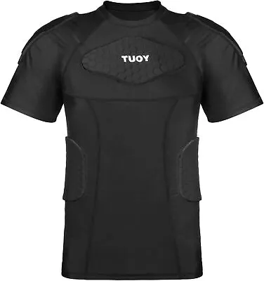 Men's Padded Compression Shirt Short Sleeve For Sports & Training - Adult Black • $29.44