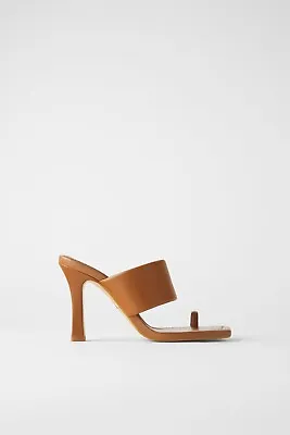 $129 • Buy Zara Women Leather High Heel Sandals With Padded Strap Tan 2332/510