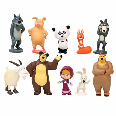Masha And The Bear 10 Pcs Figurine Toy  Kids Birthday Cake Topper   US SELLER • $12.99