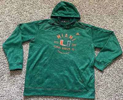 Adidas Climawarm Miami Hurricanes Coral Gables Green XL Hoodie Sweatshirt NWOT • $33.99