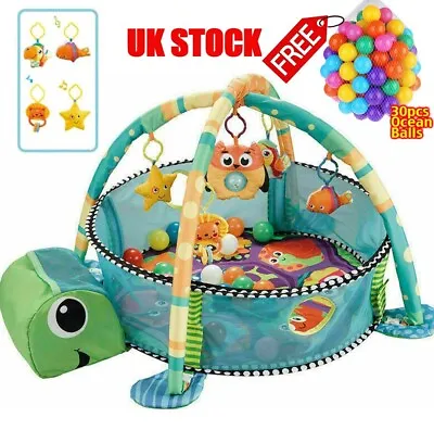 Baby Playmat Gym 3in1 Activity Turtle Floor Play Mat W/Ball Pit & Sensory Toys • £24.90