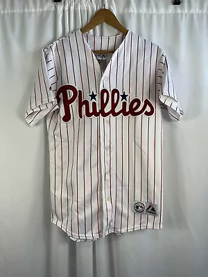 Philadelphia Phillies Pat Burrell Pin Stripe Jersey Size Medium Majestic MLB • $39.99