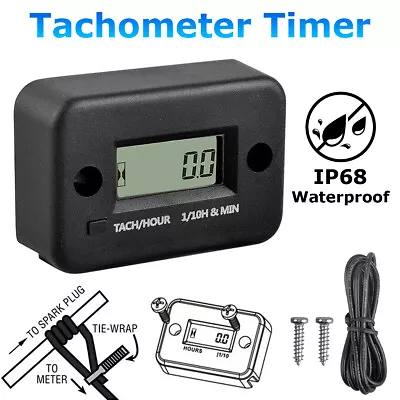 Digital Tachometer Chainsaw Engine Tach Hour Meter Lawn Mower Black 2/4 Stroke # • $10.79