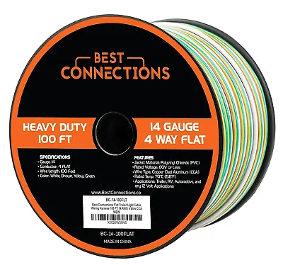 4 Way Bonded Flat Trailer Wire (100 Feet) 14 Gauge 4 Single Conductor Primary Wi • $75.23