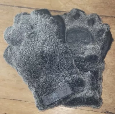 New Big Bear Hands Paw Mittens Thinsulate Gray Faux Fur M Gloves Unisex Adults • $62.99