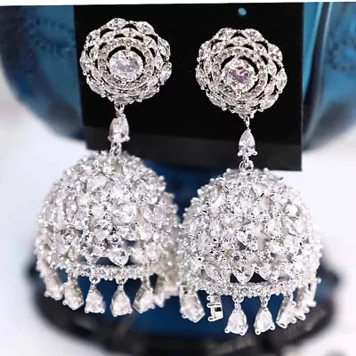 $109 • Buy Indian Gold Plated Cz Jhumka Earrings Jhumki Wedding Bollywood Set