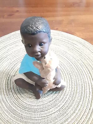 Vintage Ceramic Young Boy W/ Puppy Dog Statue  Retro Decor MCM • $10.23