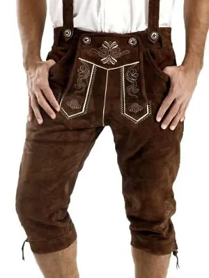 Genuine Leather Mens Bavarian LEDERHOSEN Oktoberfest With Free Suspender - Bundh • $79.99