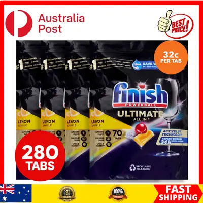 $119.99 • Buy New 4 X 70pk Finish Powerball Ultimate All In 1 Dishwashing Tabs Lemon Sparkle