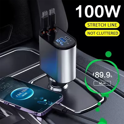 4-In-1 Retractable Car Charger USB Type-C Cable For Phone Fast Charging Adapter • $20.99