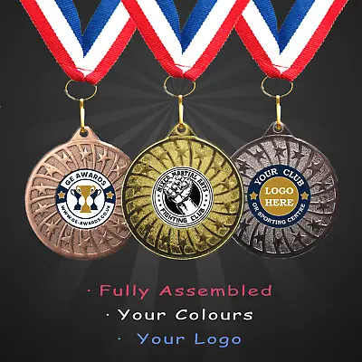 10 X Personalised MMA Medal + Ribbon + Engraving + Your Own Logo • £13.49
