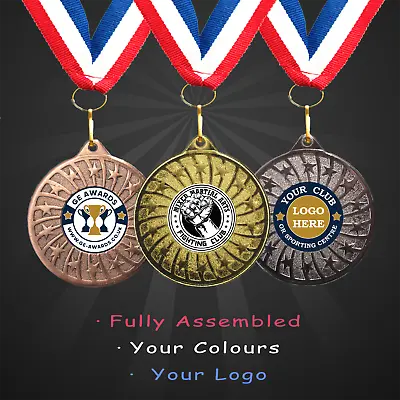 50mm Personalised MMA Medal + Ribbon + Engraving + Your Own Logo • £1.50