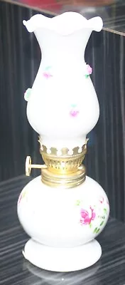 Vintage Porcelain  Milk Glass Painted Base Mini Oil Lamp • $5.75