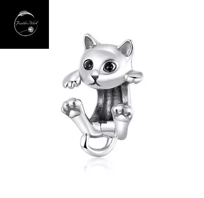 Genuine Sterling Silver 925 I Love My Cat Kitten Pet Bead Charm For Bracelets • £16.49