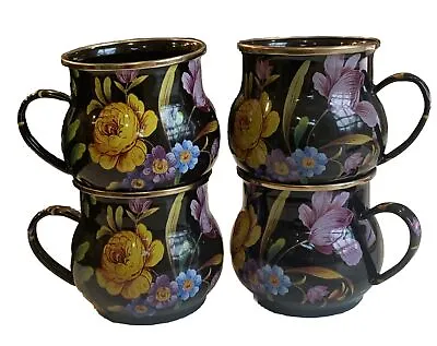 Lot Of 4 Unused Mackenzie Childs Enamel Flower Market 16 Oz. Mugs  Coffee Cups • $120