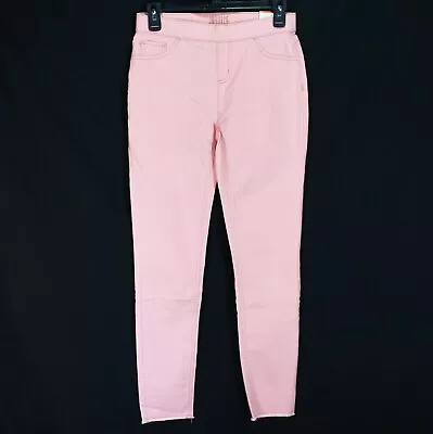 Justice Mid Rise Legging Jeans Girls 16 Pink Denim Frayed Raw Hem Pull On Waist • $19.99