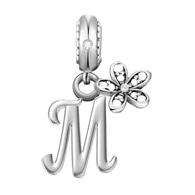Letter M Name Initial Pink Daisy Flower Charm 💜 Genuine 925 Sterling Silver • £15.99