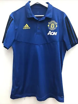 MANCHESTER UNITED 2019 Football Training Shirt Adidas Blue Polo Mens Medium M • £19.95