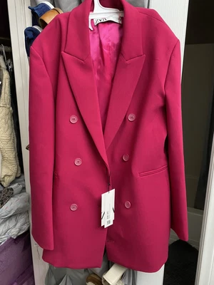 $79 • Buy NWT Zara Double Breast Blazer Pink Raspberry Fuschia Medium