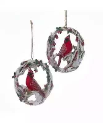 Set Of 2 Birch Berry Cardinal Ornaments  E0688  W • $32.99