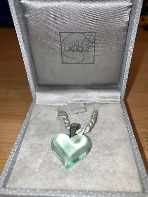 Authentic LALIQUE France Seafoam Green Heart Crystal Pendant Necklace No. 021202 • £163.91