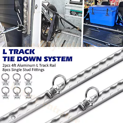 2x 4FT Aluminum L Track Rail & 8x Single Stud Fittings L Track Tie Down System • $83.99
