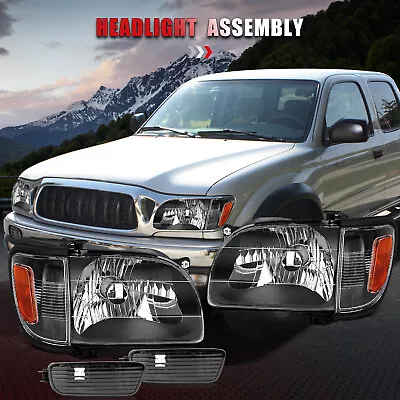 For Toyota Tacoma 2001-2004 Front Headlights Black Headlamps + Bumper Light Pair • $63.99