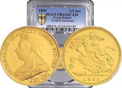 1893 Great Britain: Victoria Gold 1/2 Sovereign PCGS PR63 Ultra Cameo • $6000