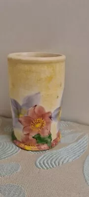 Vintage Radford  Pottery Vase Yellowhand Painted Flowers Art Deco Style 10cm H • £20