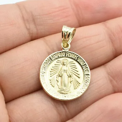 1  Round Textured Miraculous Mary Pendant Real 10K Yellow Gold • $115.49