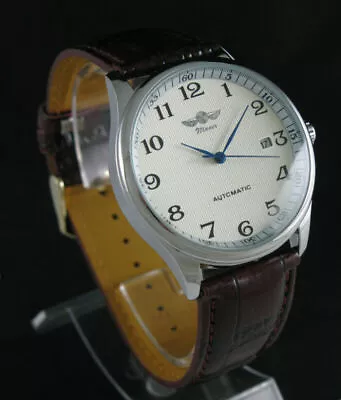 Men Automatic Mechanical Watch Day Calendar Leather Arabic Numerals Wrist Watch • $32.98