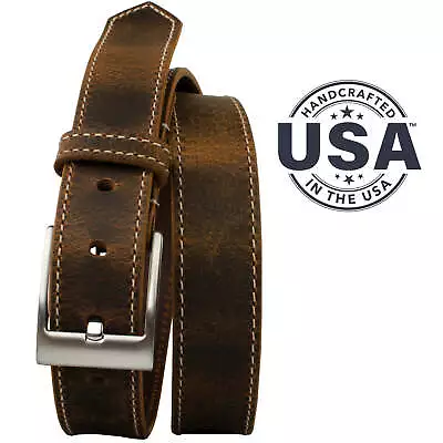 Nickel Free Belt - Caraway Mountain Distressed Brown Leather Belt (Stitched) • $49.95