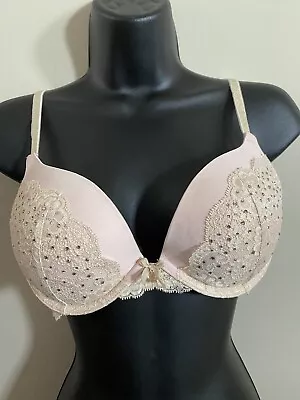 Victoria's Secret Push Up Fantasy Bra Swarovski (?) Crystal Pink/Cream Lace 36B • £11.57