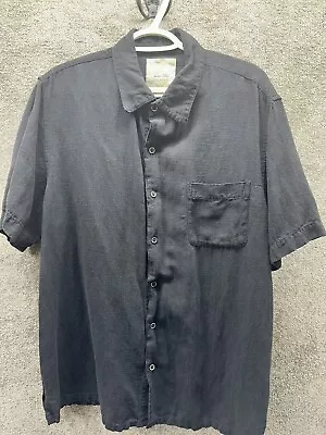 Tasso Elba Island Black 75% Silk 25%Linen Blend Short Sleeve Button Up Size XL • $16.50