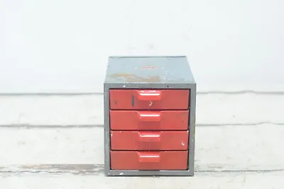 Vintage Small Gray And Red Dunlap Parts Tool Metal 4 Drawer Cabinet Chest Box • $52